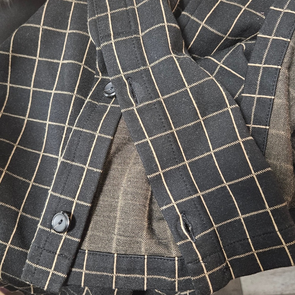 J. Jill Ponte Windowpane Top Black Tan Button Sleeve Boat Neck Womens Medium P - Picture 9 of 9